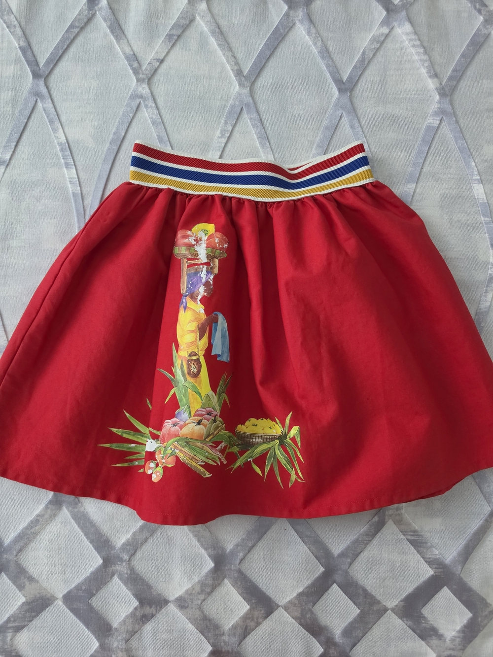 Stella Jean Kids Girls Red Applique Folk Art A-Line Skirt - Size 8A (8 Years)